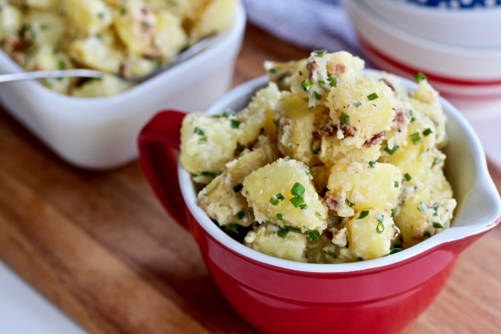 Traditional potato salad with a punch of bacon and chives. You can't beat this easy Bacon Chive Potato Salad! @cookinRD