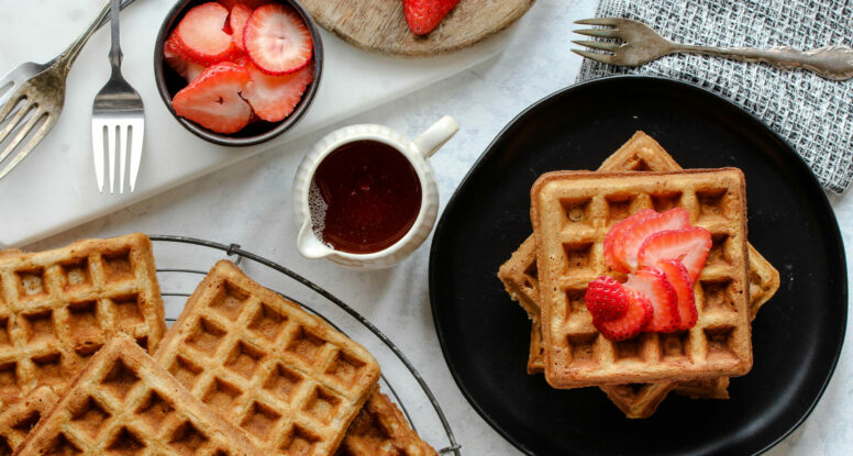 Eggnog Waffles with Cinnamon Syrup and Cranberry Cider 